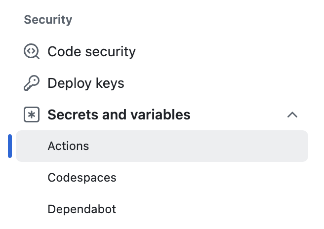 Github Repository Setting for Secrets and variables related to Github Action Workflow